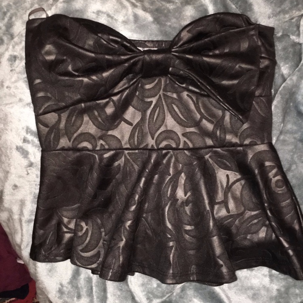 Black Peplum Crop Top with Bow